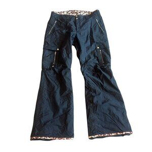 Bogner Black Flare Leg Ski Pants Snowboarding Winter Snow Cheetah Trim Size 10